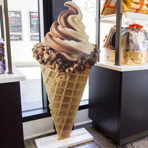 Estatua de cono de helado de fibra de vidrio, adornos para restaurante, decoración, en venta