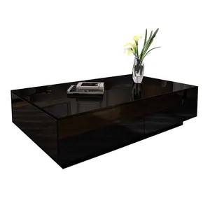 Luxury Modern Rectangle High Gloss Black <strong>Acrylic</strong> <strong>Coffee</strong> Tea <strong>Table</strong> with 4 Storage Drawers for Living Room - Product Image 1