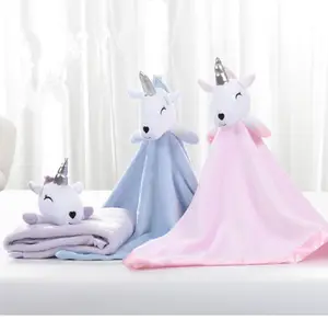 100x 100cm婴儿婴儿安抚毯子独角兽法兰绒毯子卡通动物头地毯
