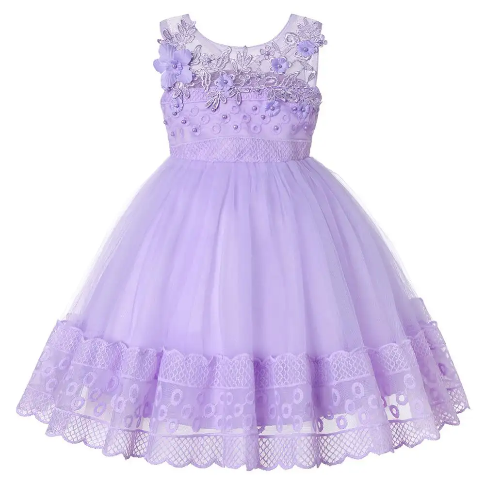 Western Style Embroidered baby Girl Dress Bridesmaid purple flower dress for party kid Formal dance performance dress