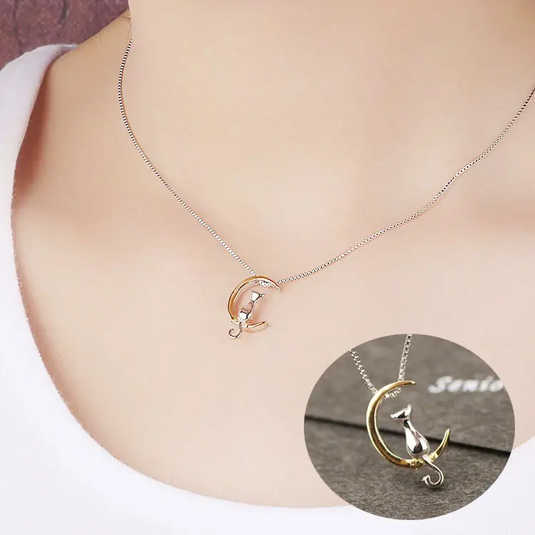 Wholesale jewelry animal cat 925 silver necklace