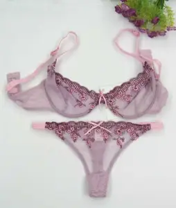 2016 Gaya Murni Warna Renda Seksi Pakaian Dalam Set Wanita Memakai Bra dan Panty Set