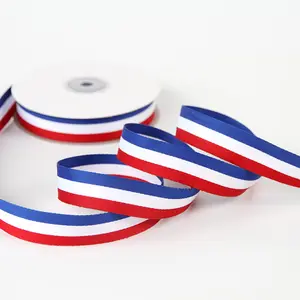 75 MM Gedrukt rood wit blauw vlag Grosgrain Lint