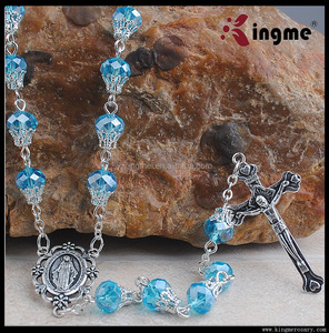 Cuentas de cristal azul claro, 6x8mm, collar del rotario católica con Medalla de la Virgen María, gran oferta - Product Image 5