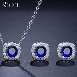 RAKOL SP314 diseño <span class=keywords><strong>Simple</strong></span> de circón de cristal de Brincos conjunto de joyas de boda de Zirconia moda cuadrado CZ COLLAR COLGANTE pendientes del perno prisionero - Product Image 2
