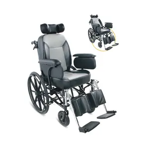 Leather seat elevating reclining high back wheelchair for elderly people