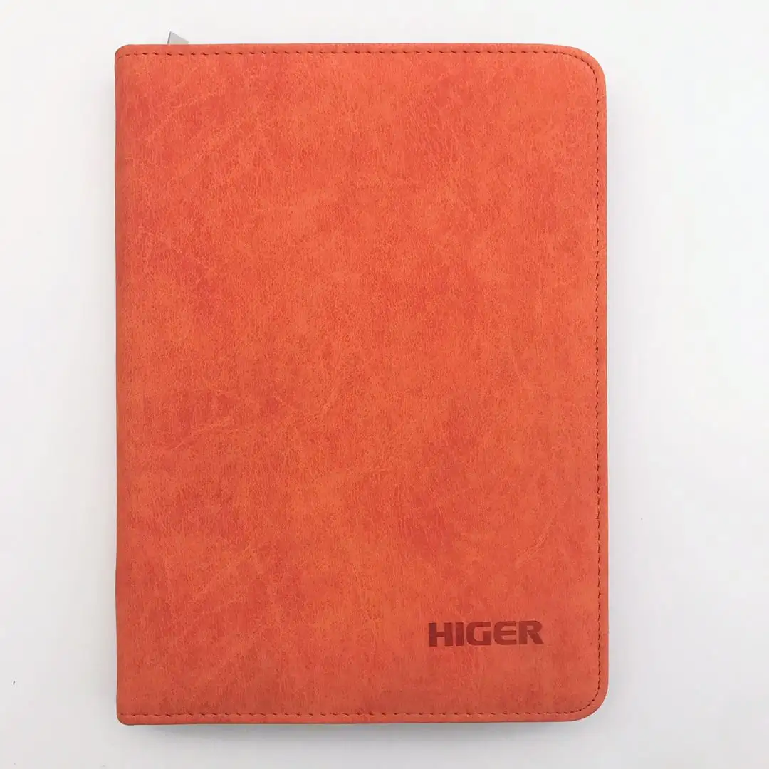 custom embossed logo pu leather refillable notebook with zipper