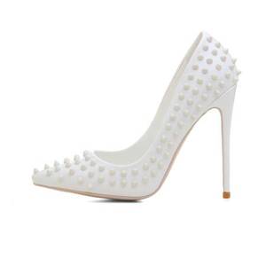 Custom Private Label <span class=keywords><strong>eleganti</strong></span> rivetti bianchi in pelle sintetica 10cm tacchi a spillo <span class=keywords><strong>scarpe</strong></span> da donna - Product Image 3