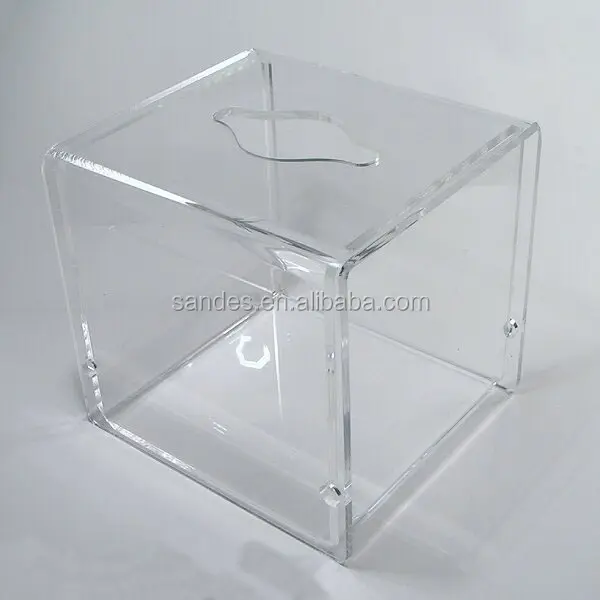 การออกแบบที่เรียบง่าย Cube เนื้อเยื่อที่ชัดเจนกล่องผ้าเช็ดปากคริลิคสำหรับเนื้อเยื่อตาราง