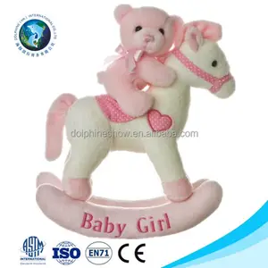 Cute custom plush pink girl teddy bear with rocking horse OEM cartoon soft baby toy stuffed plush mini bear