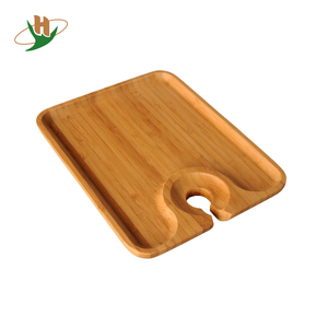Plateau de service en bois bambou avec trous en verre à vin, assiette de service - Product Image 1