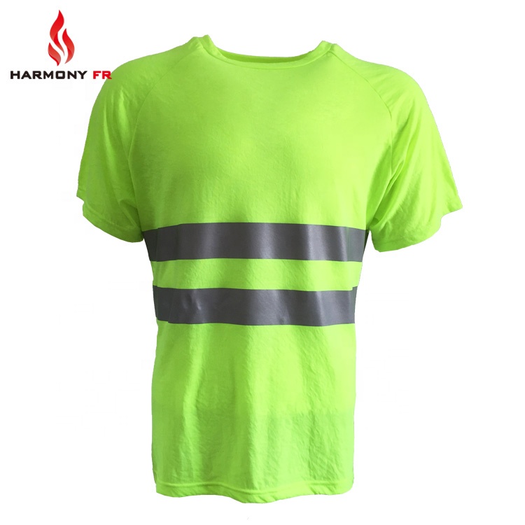 Лидер продаж, OEM-сервис, унисекс, флуоресцентная вязаная защитная Рабочая футболка из 100% хлопка для строительства дорог, высокой видимости, светоотражающая футболка