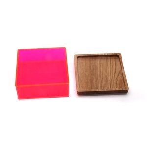 Hogar rojo transparente caso <span class=keywords><strong>a</strong></span> casa cocina caja de almacenamiento con tapa de madera - Product Image 3