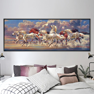 Wall Art Eight Running Horses Picture Digital Printed Crystal Porcelain Glass Painting per la parete del soggiorno - Product Image 2