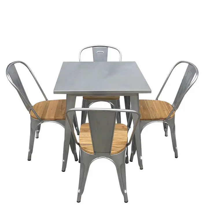佛山イタリアンスチールフレーム金属製屋外ダイニング錬鉄製ガーデン四角いテーブルと椅子