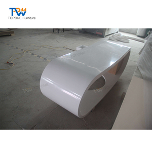 Mesa ovalada de mármol blanco curvo para oficina, mesa de escritorio de fábrica - Product Image 3