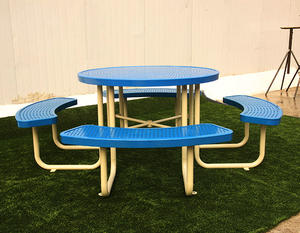 Banco de mesa de Metal para exteriores, mesa redonda de Picnic para jardín con Banco, mesa de comedor y sillas, venta al por mayor de fábrica - Product Image 4