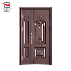 Puerta de Seguridad de Acero con Diseño de Doble Hoja de Madera de Teca, Hojas Desiguales, para Uso en Diseño Exterior, Gran Oferta - Product Image 2