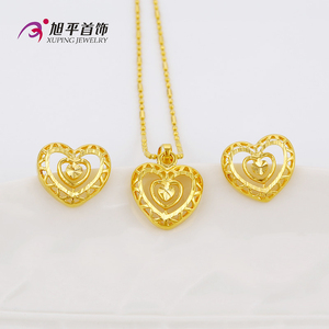 <span class=keywords><strong>Xuping</strong></span> 24K color <span class=keywords><strong>oro</strong></span> al por mayor forma de corazón estilo romántico set de joyas aretes y pendiente para mujeres - Product Image 2