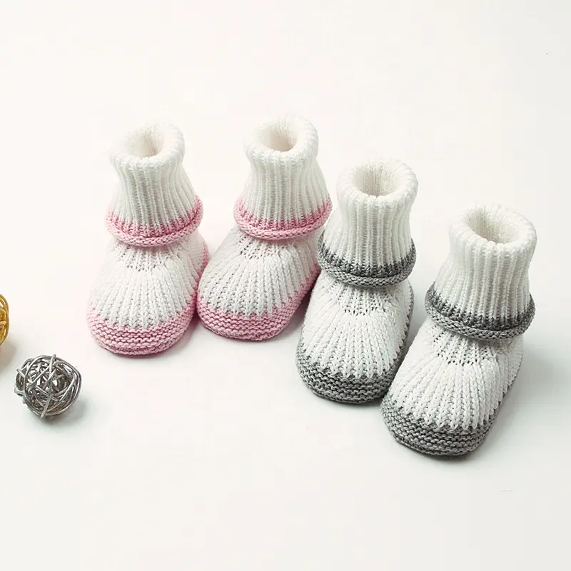 Mimixiongニット卸売子供ベビーソフトシューズかわいいかぎ針編み100% アクリル靴男の子と女の子のための冬の工場中国