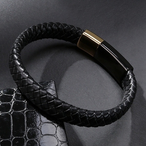 Bracelet tissé en cuir de bouton d'aimant de canard mandarin d'or noir de placage de PVD d'acier inoxydable de mode pour l'<span class=keywords><strong>homme</strong></span> - Product Image 5