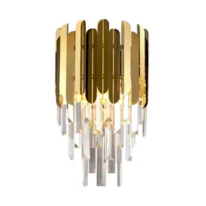 Оптовые продажи винтаж post настенный светильник-2021 креативное стильное украшение в стиле пост-модерн, Винтажный Золотой роскошный хрустальный светодиодный настенный светильник для спальни, прикроватного столика
