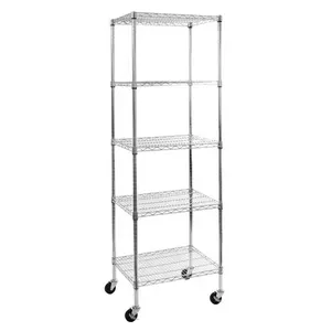 Kitchen Office Metal Iron Multifunction Square Rolling Storage Organizer Shelves Rack with Wheels 5 Tier Wire Shelving