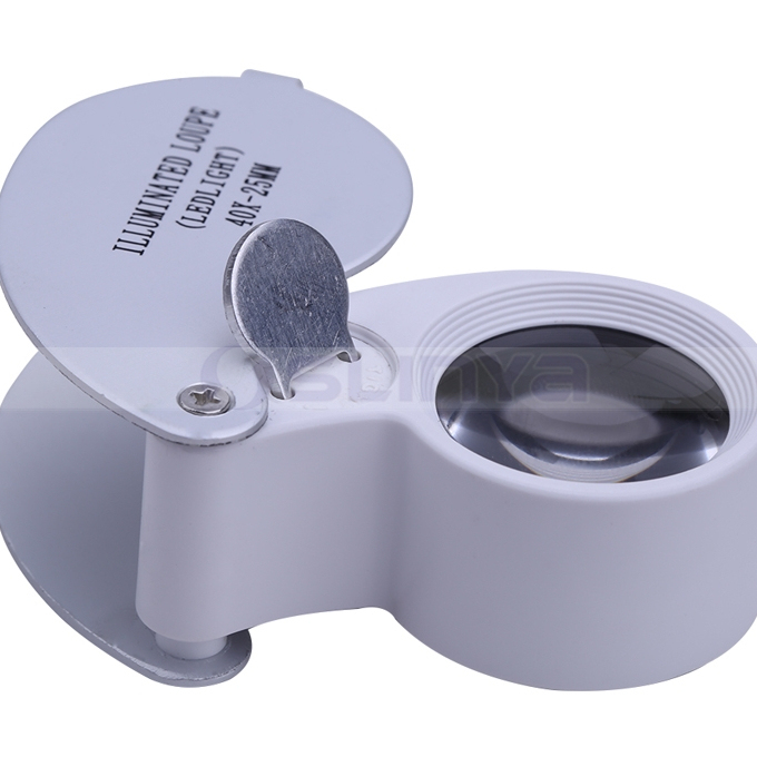 Loupe Pliante 40x Avec LED - 25mm - Métal Argenté - Pour Bijoux Et Examen - Neuf