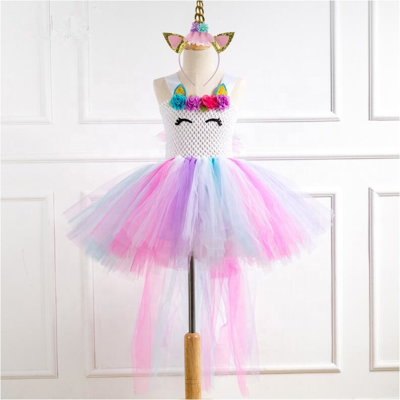 Fashion New Handmade Net Yarn Princess Tutu Skirt Children's Unicorn Cosplay Dress