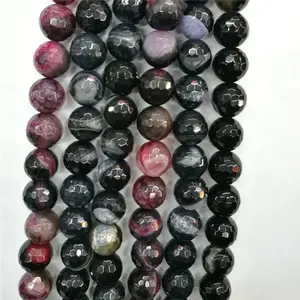 12mm Black Band Natural Round faceted agate gemstone beads
