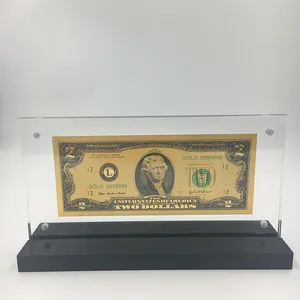 Papel de aluminio de oro de 24 quilates estilo americano, no moneda, billete de <span class=keywords><strong>2</strong></span> dólares estadounidenses para regalos con soporte de Marco Acrílico - Product Image 1
