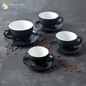 Shengjing Modern Black and White Expresso Cup Safety Ceramics Plate and Cups <strong>Set</strong> Porcelain <strong>Teacups</strong> <strong>Sets</strong> for Restaurant Hotel - Product Image 1
