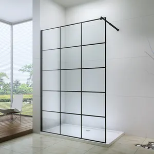 New product bathroom walk in shower enclosure with black grid 8mm glass