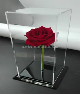 Composizioni di scatole di rose acriliche quadrate trasparenti con display a fiore singolo di lusso