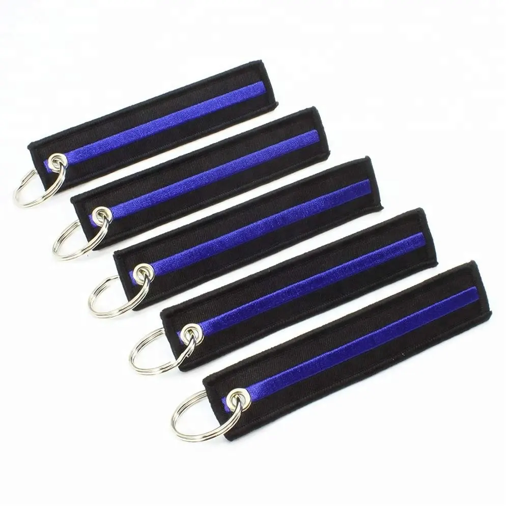 Personalizzato Keychain Del Ricamo Sottile Linea Blu Catena Chiave Produttore