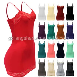 Grosir Panjang Wanita Tank Top Spaghetti Strap Cami Renda Kemeja TEE Dasar Kamisol