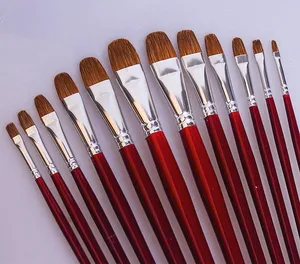 OEM 6 piezas de pelo de comadreja, juego de pinceles Filbert para pintura, mango rojo para pintura al óleo y acrílica