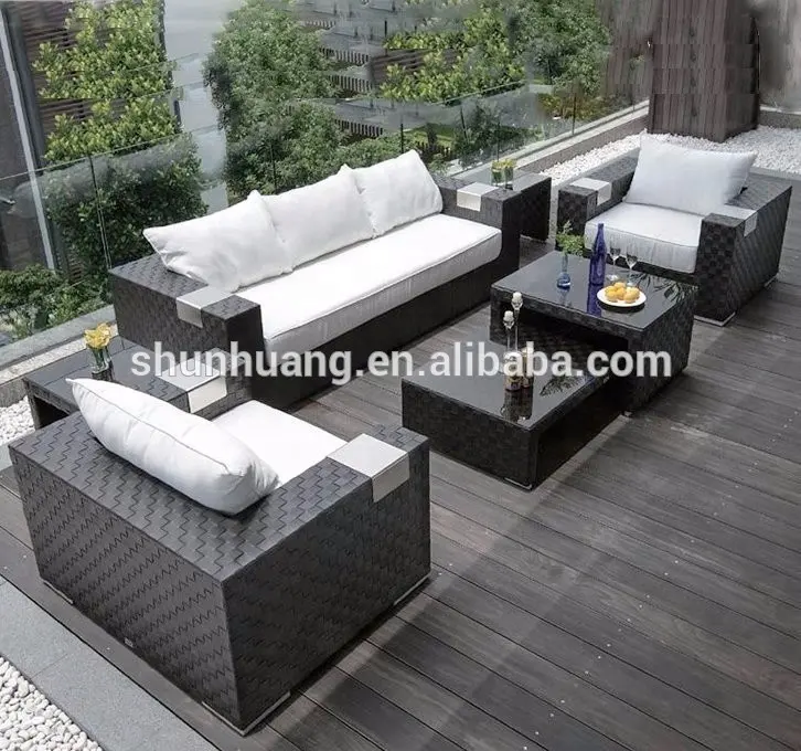 Set di divani in vimini per patio in rattan per esterni di colore nero 7 pezzi