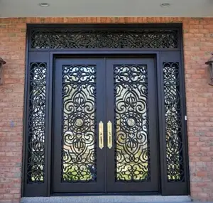 Merlin <strong>Rustic</strong> Wrought Iron Exterior <strong>Doors</strong> with Sidelight - Product Image 1