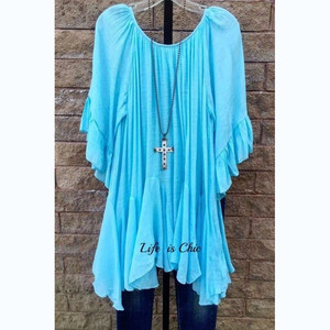 Dames Boho Soul Swing Ruche T Shirts Summer Fashion Tees Korte Mouwen Ronde Hals Onregelmatige Zoom Tuniek Tops - Product Image 1