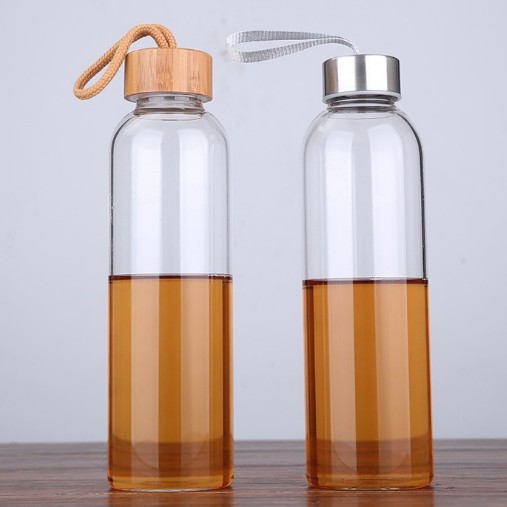 Custom Glass Water Bottle Supplier Outdoor Sports Portable Glass Water Bottle With Stainless Steel And Bamboo Lid