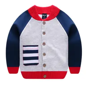 Wholesale fake pocket jacquard kids boy free knitting pattern new design baby sweater