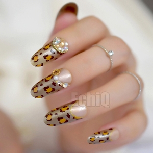 3D larga ronda Leopardo de Oro francés falso <span class=keywords><strong>uñas</strong></span> marrón de oro de diamantes de imitación de brillo de <span class=keywords><strong>uñas</strong></span> falsas consejos sobre arte manicura bricolaje ropa de verano de las <span class=keywords><strong>uñas</strong></span> - Product Image 4
