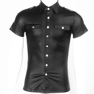 Blusa YSMARKET Mens PU in finta pelle camicie con bottone tascabile per feste Clubwear nero Top t-shirt aderenti Sexy in lattice <span class=keywords><strong>abbigliamento</strong></span> <span class=keywords><strong>maschile</strong></span> - Product Image 4