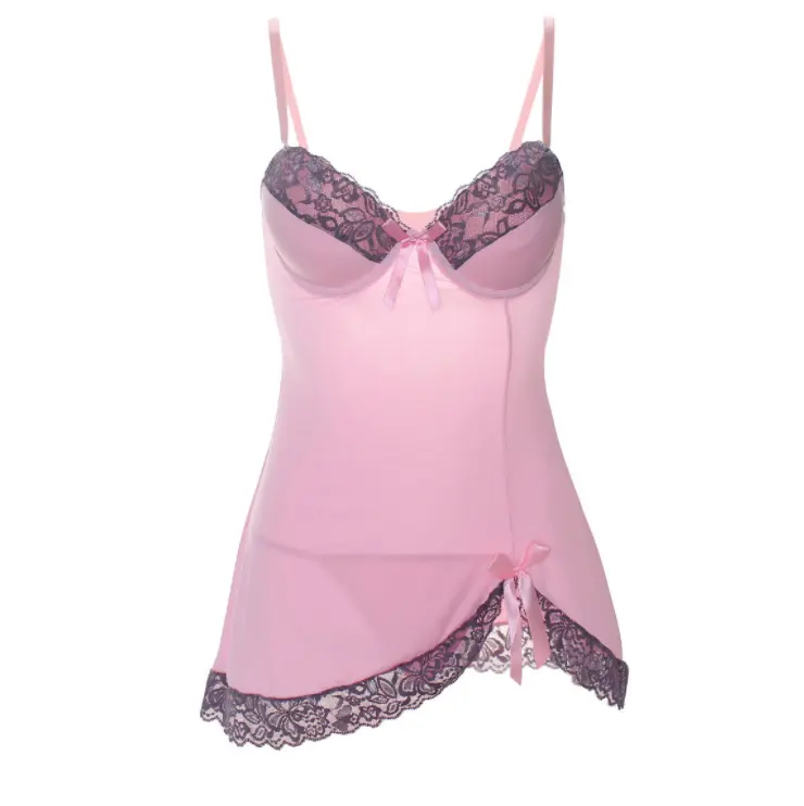 Wanita Dewasa Gadis Renda Transparan Baju Tidur Lingerie Sexy Babydoll Warna Pink