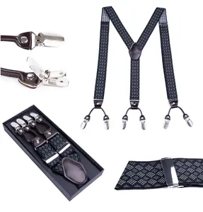 Fashionable Wide Wholesale Elastic Braces Y Belt Custom Leather Men Suspenders with Clips