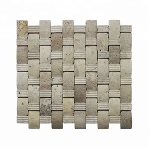 Hình Dạng Vòm 3D Kết Thúc Hỗn Hợp Sàn Tắm Khảm Màu Be Travertine 3D Vòm Khảm Gạch