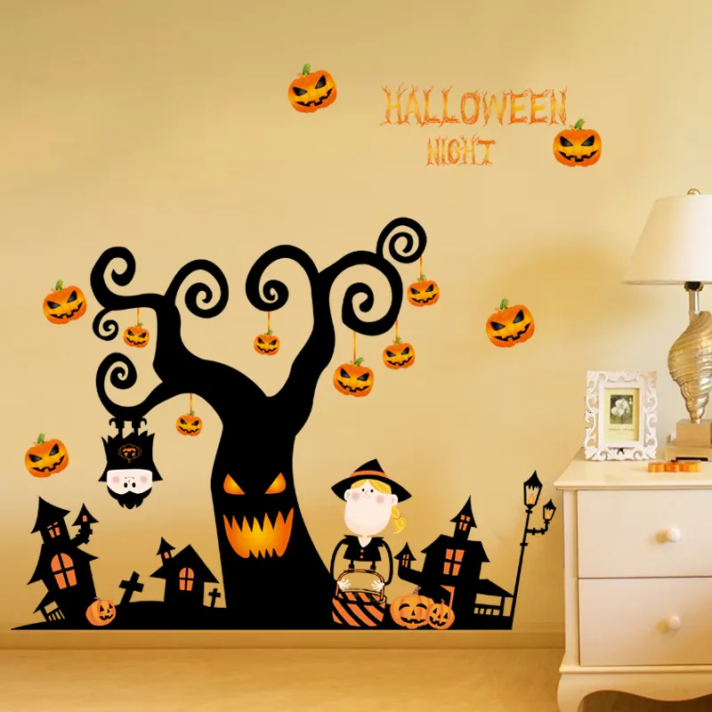 YIYAO decoración del hogar de Halloween pegatina de pared de pasta de vidrio de ventana con brillo