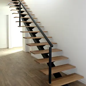 호주 표준 내부 구조 지원 직선 계단 목재 계단 유리 난간