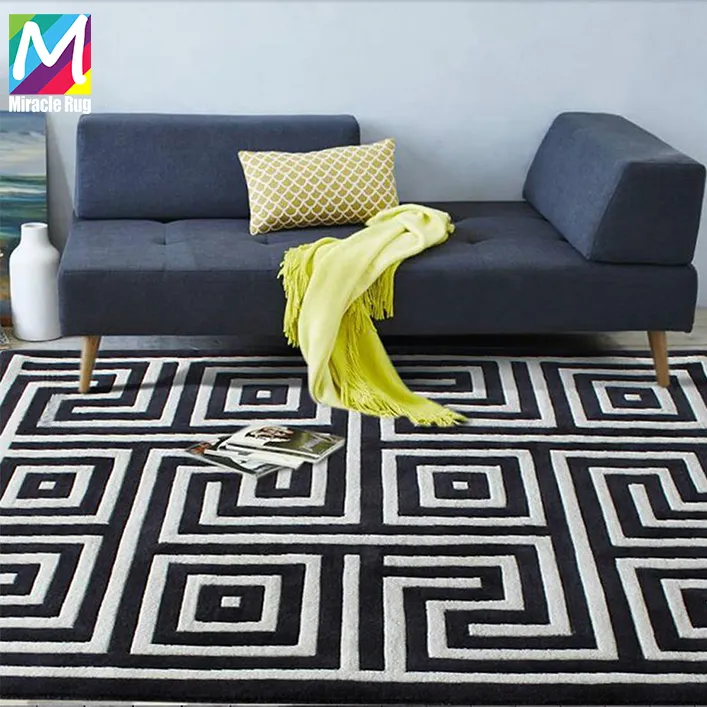 Penjualan Terbaik Desain Modern Pola Geometris Ruang Tamu Buatan Tangan Wol Karpet Area Kustom